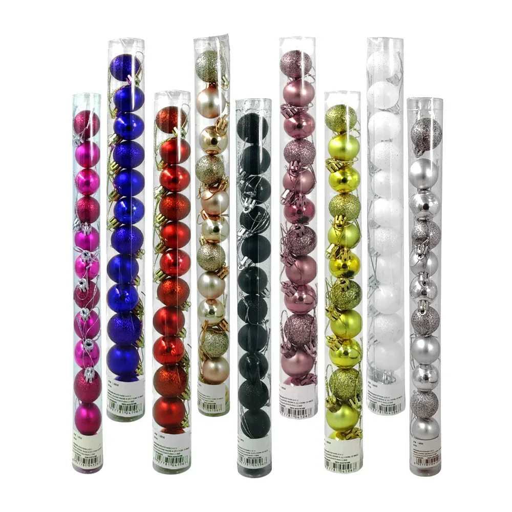 Tubo con 12 mini esferas navideñas de 2.5cm, variedad de colores / j4106