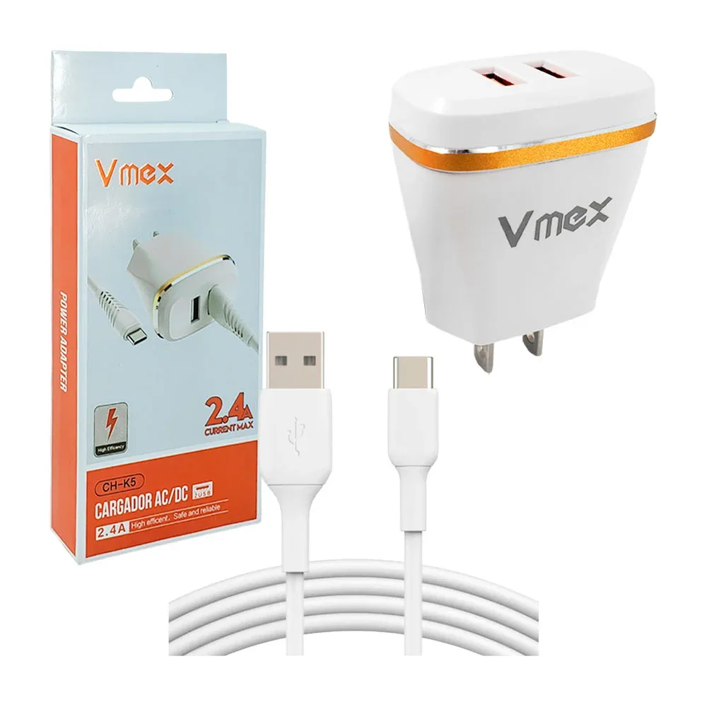 Combo cubo cargador vmex de carga rápida con doble puerto usb y cable usb tipo c
