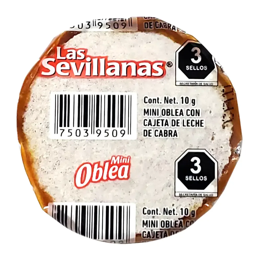1pza mini oblea las sevillanas rellena de cajeta, 10g / oblea-mini