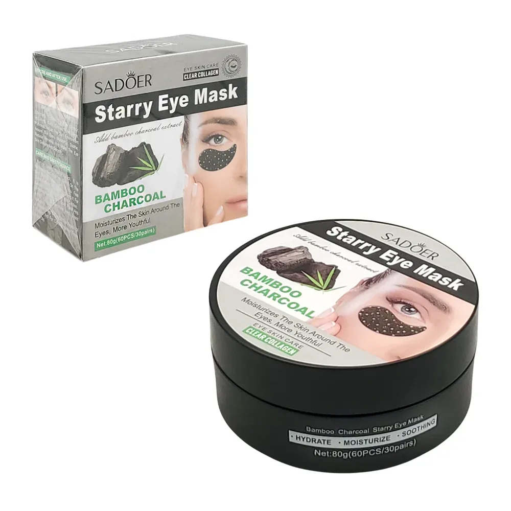 Caja con 30 pares de mascarillas para ojos, extracto de carbón y bambu
