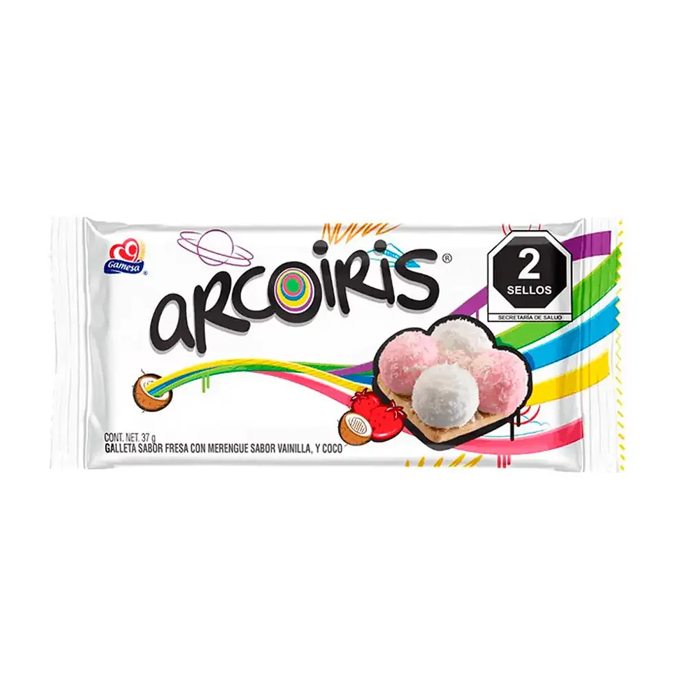 1pza mini paquete de galletas arcoíris con merengue sabor fresa y coco, 37g / arcoiris37