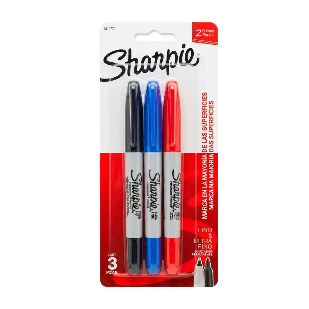 3 Marcadores permanente sharpie colores basicos punta fina y ultra fina / 2231422