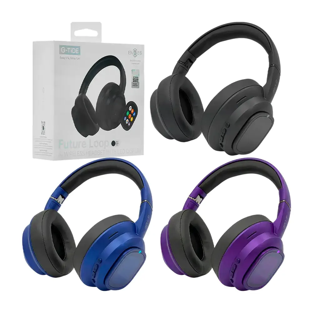 Audífonos inalámbricos diseño de diadema, sonido estéreo + controlador display