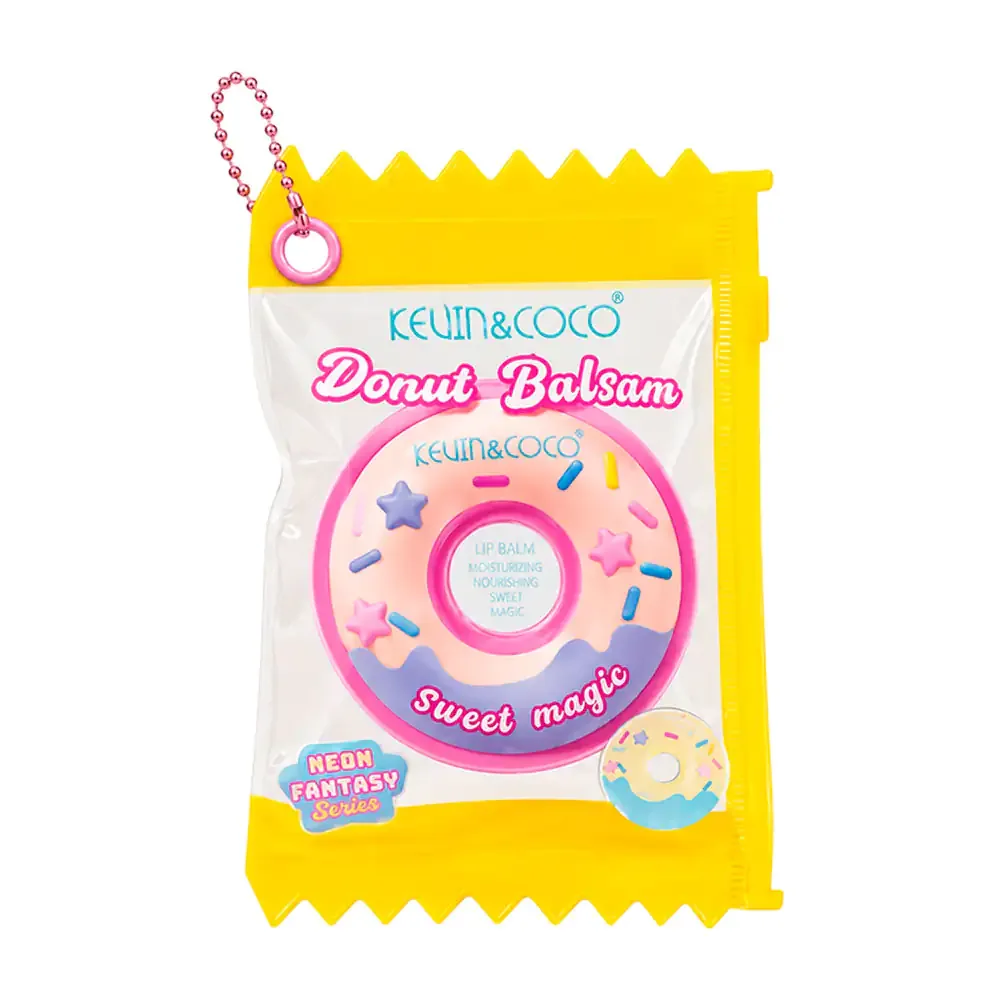 1pza bálsamo kevin&coco en forma de dona con chispas y fragancia, neon fantasy series, 12g