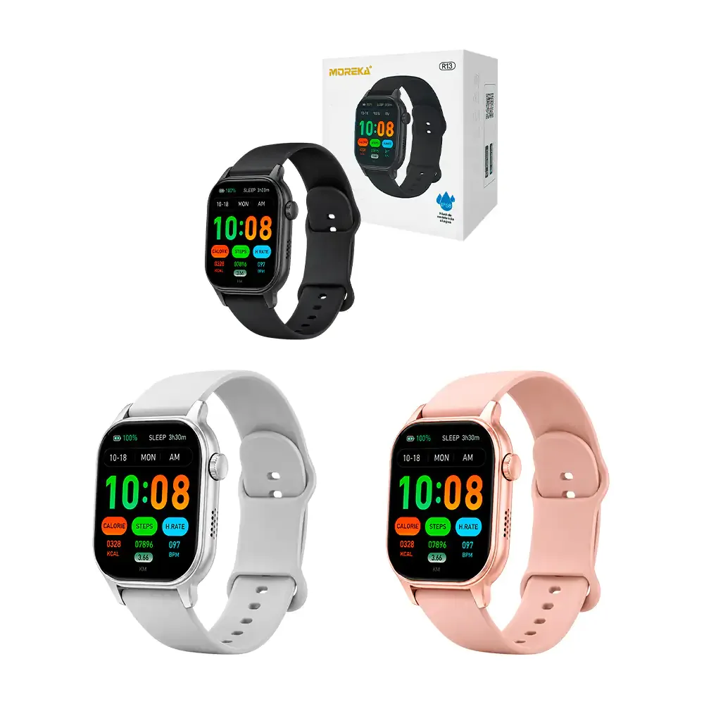 Smart watch moreka con diseño deportivo, medidor de salud, display cuadrado + correa / r13