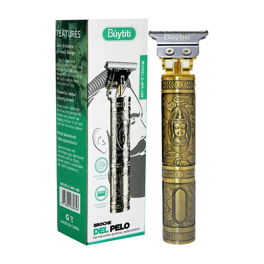 Máquina rasuradora inalámbrica con diseño esculpido de buda y 4 peinetas intercambiables para el cabello / mr-108