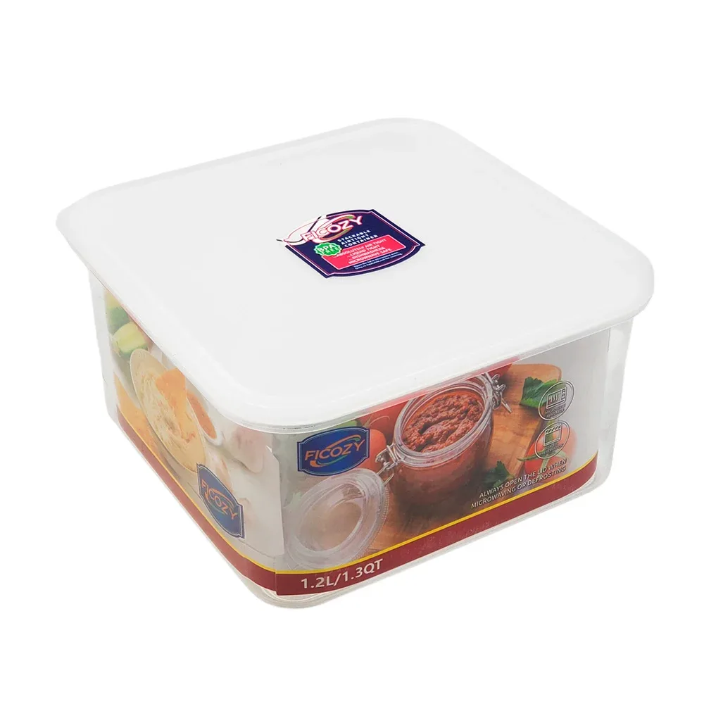 Tupper cuadrado de plástico transparente con capacidad de 1.2l, resistente