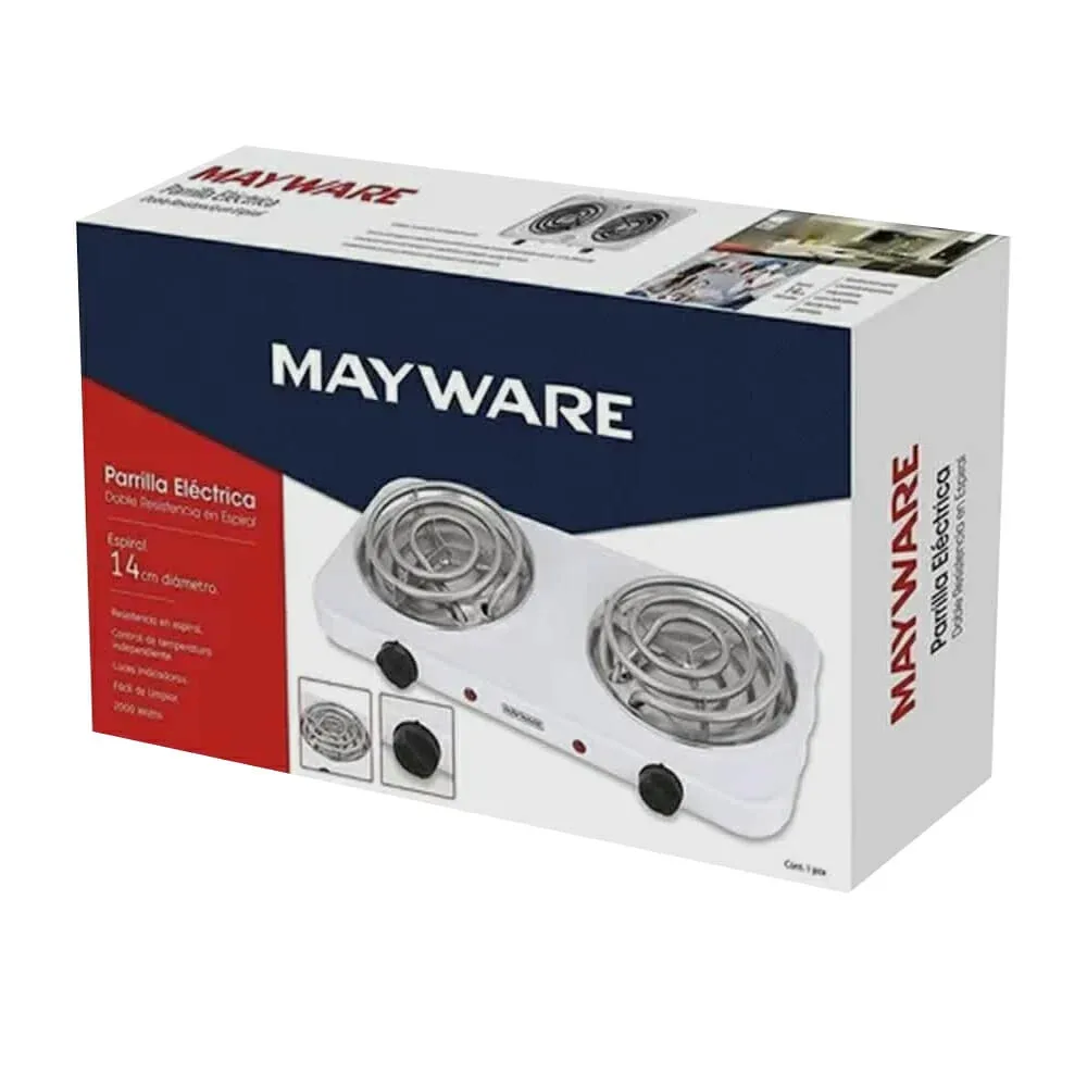 Parrilla eléctrica mayware doble resistencia con controlador de temperatura 2000w hy2000a