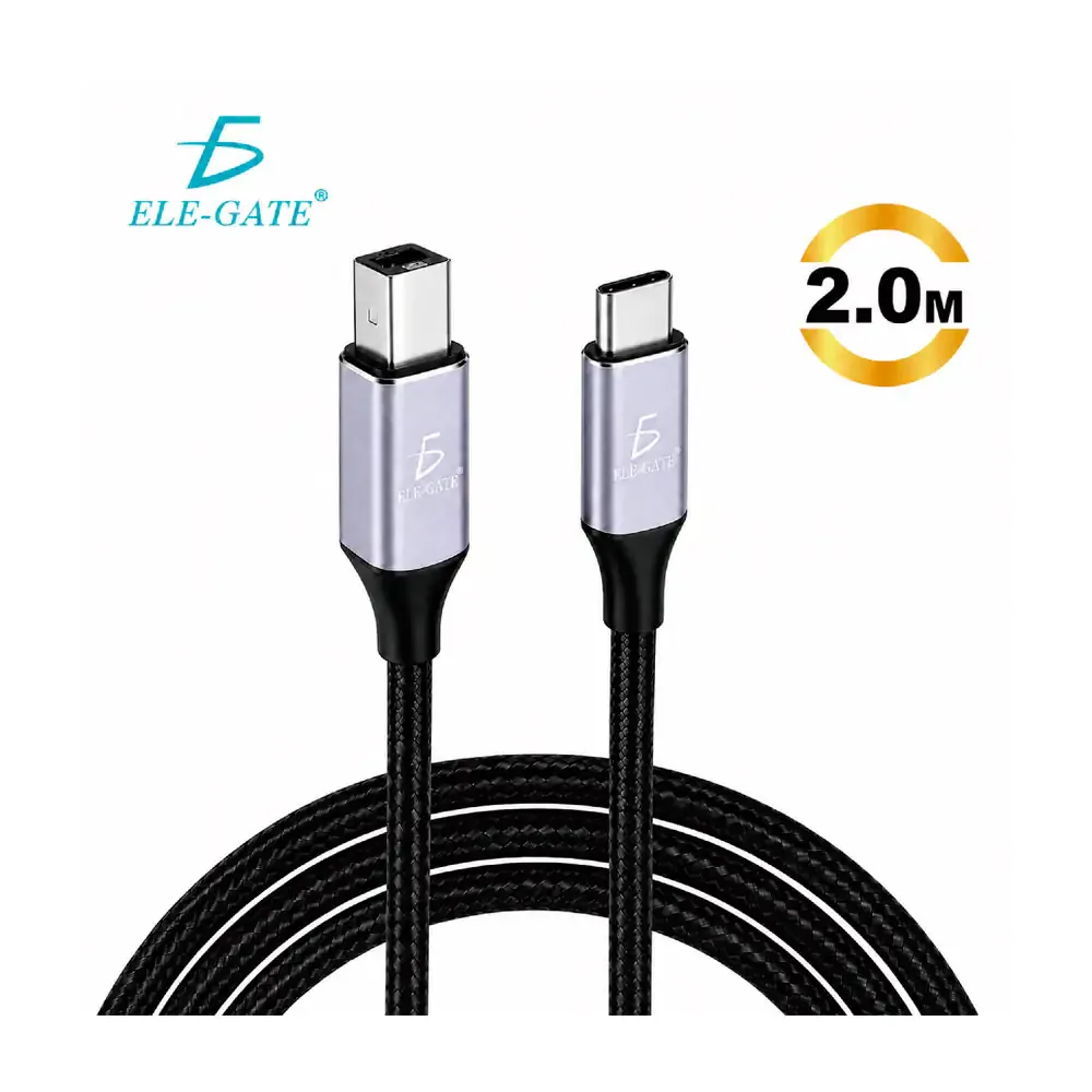 Cable de 2 metros trenzado de usb-c a usb 2.0 tipo b para impresoras / wi.qlx05