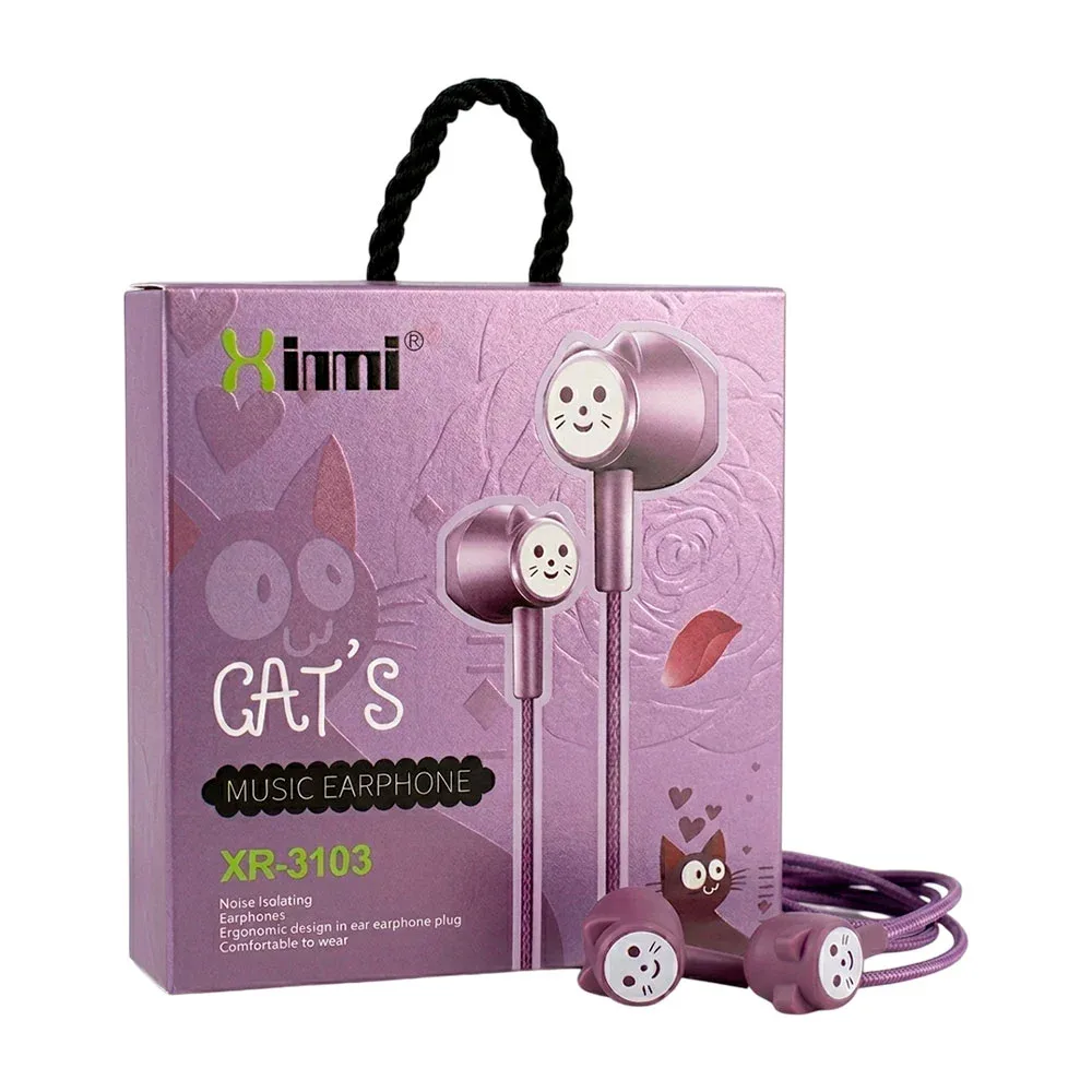 Audífonos alámbricos con diseño de gato, almohadillas de silicona y entrada auxiliar, variedad de colores /  xr-3103