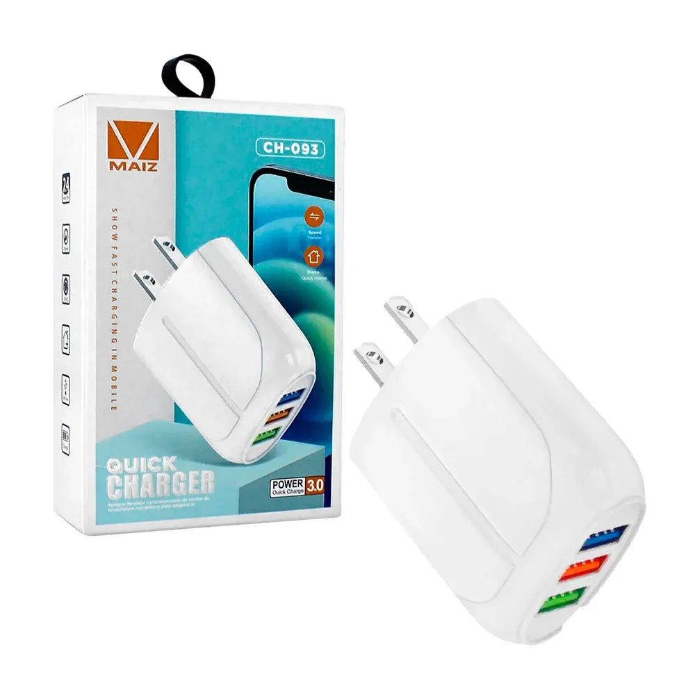 Cubo cargador de carga rápida con entrada usb 3.0 quick charger y 2 entradas usb / ch-093