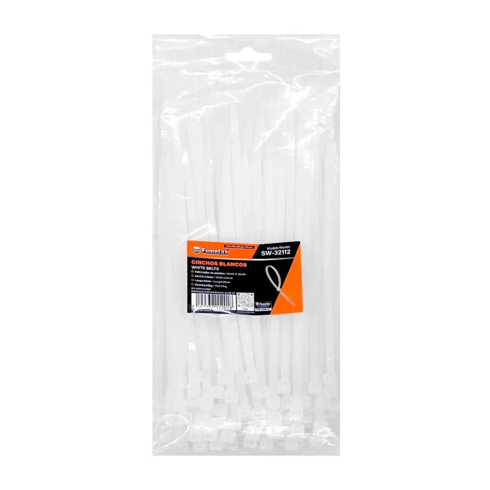 Paquete con 100 piezas de cinchos en color blanco fumetax con largo de 20cm / sw-32112