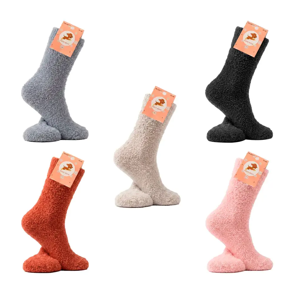 Par de calcetines con diseño liso afelpados, talla 35-40, variedad de colores
