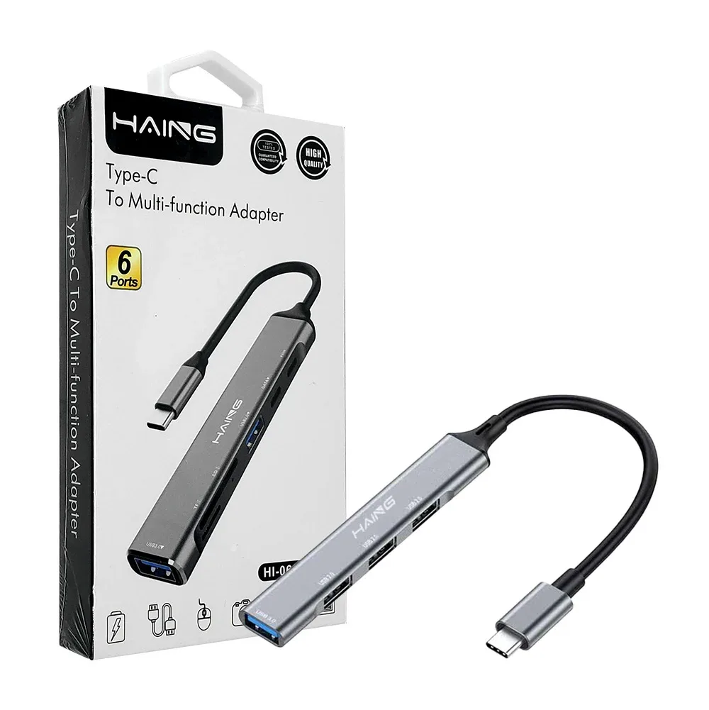 Adaptador hub 6 en 1 con entrada tipo c + puertos usb, memoria sd y tf / 022106