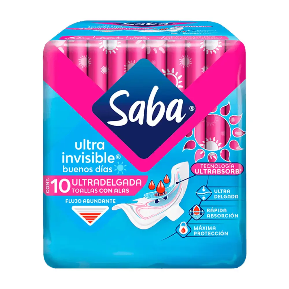 Paquete saba con 10 toallas femeninas ultra invisibles para flujo abundantes / 006296