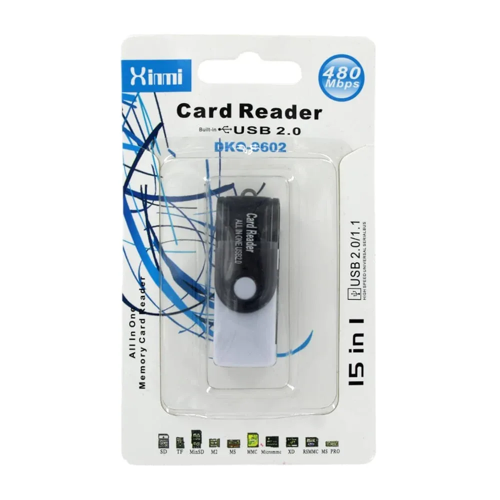 Adaptador lector de tarjetas sd 15 en 1 con puerto usb 2.0 y 480mbps / card reader / dkq-9602
