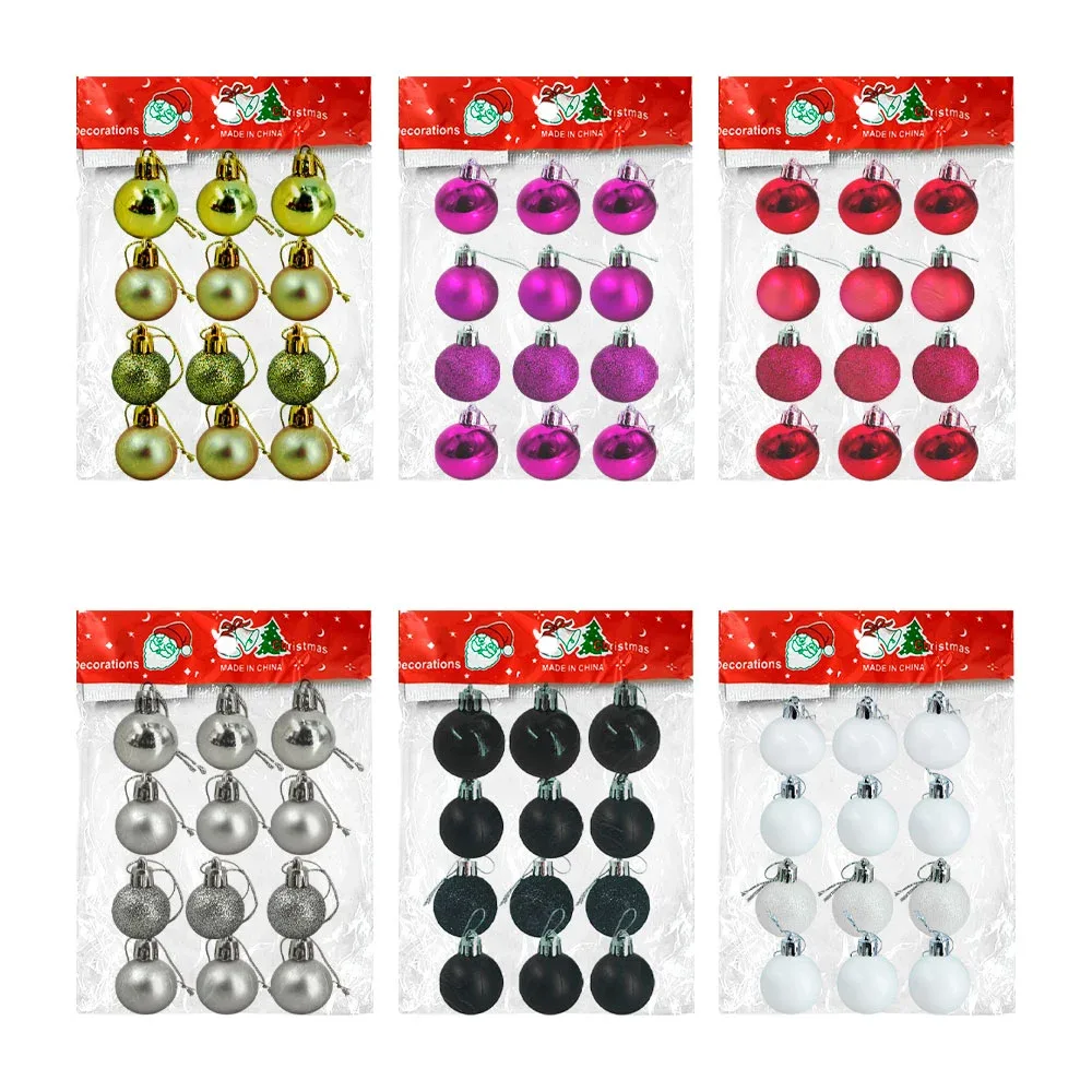 Paquete con 12 mini esferas navideñas de 2.5cm, variedad de colores / j4105