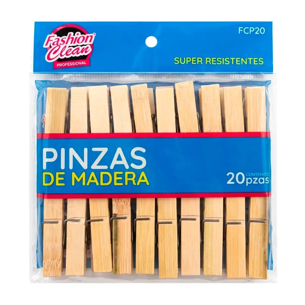 Paquete con 20 pinzas fashion clean de madera de bambú para colgar ropa