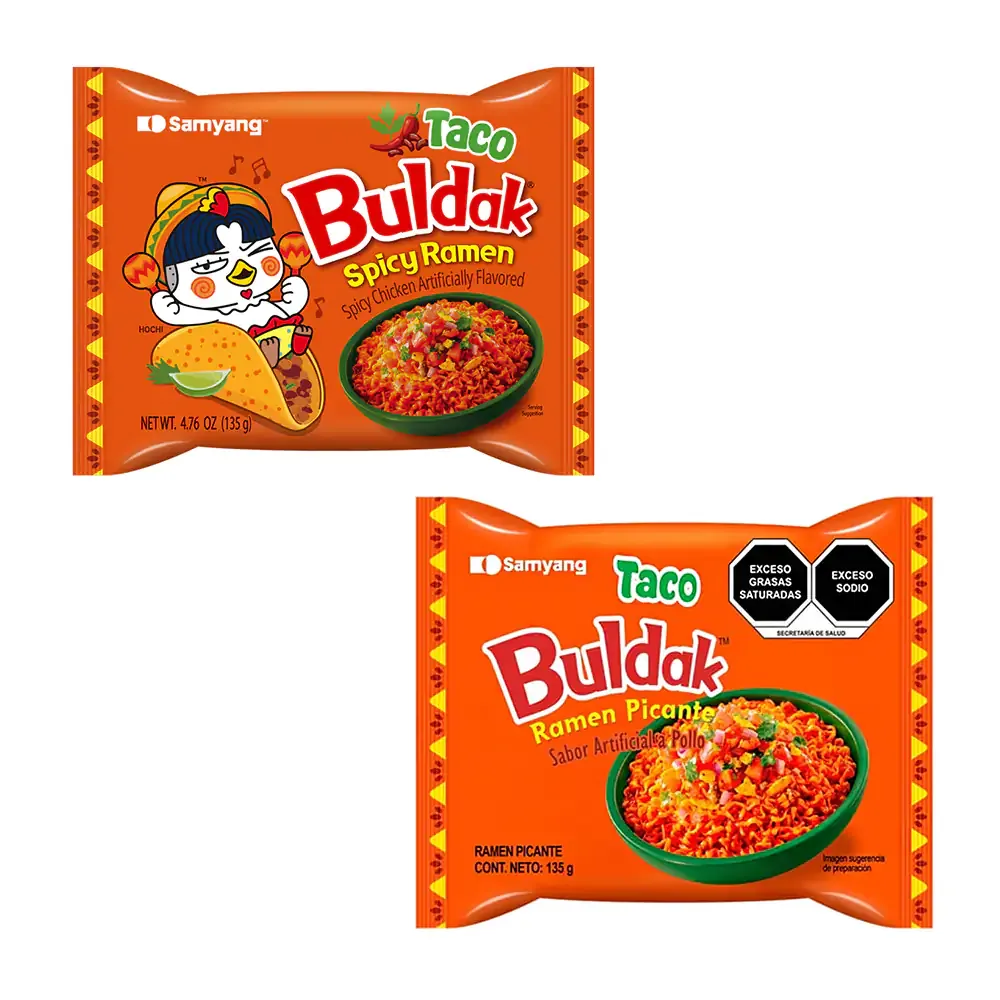 Ramen buldak taco original con un nivel de picante alto, 135g / taco