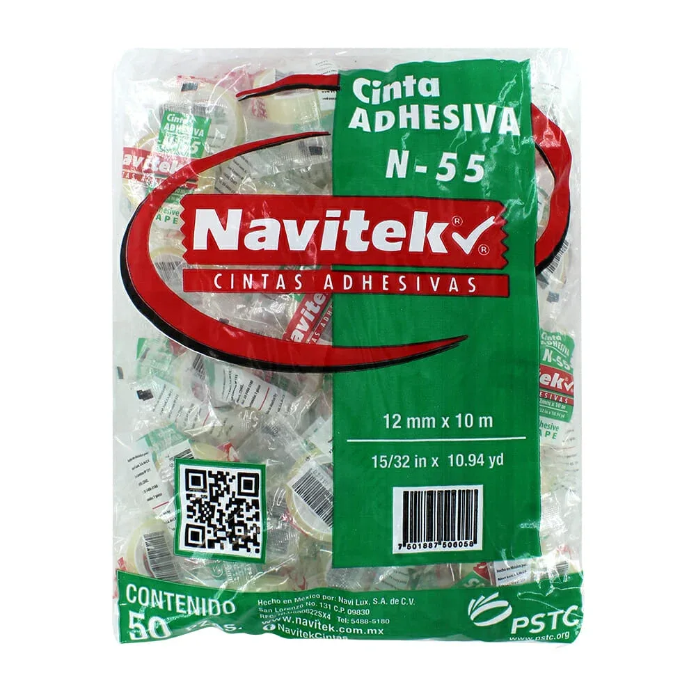 Paquete con 50 cintas transparente navitek de 10 metros con ancho de 12mm / 506058