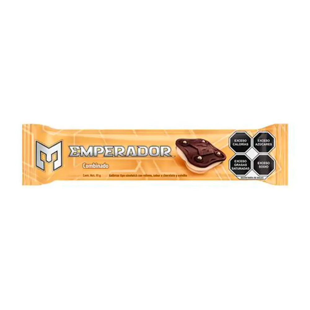 Paquete de galletas emperador combinada vainilla y chocolate con relleno cremoso, 91g