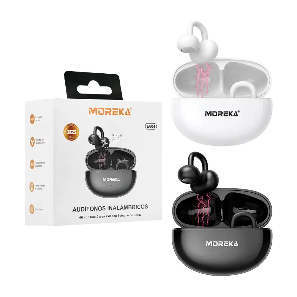 Audífonos inalámbricos tipo arete con cancelación de ruido y control táctil + funda / e604