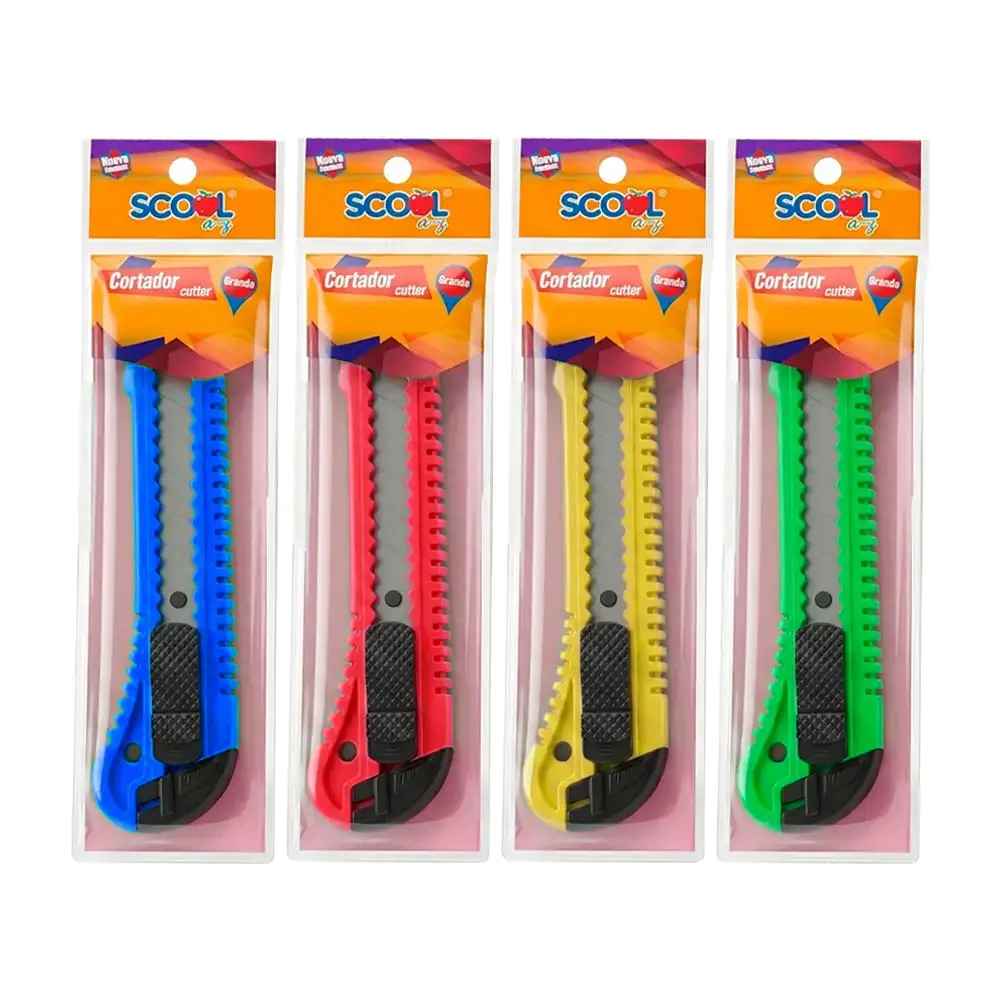 1pza Cutter scool a-z grande con navaja retráctil, variedad de colores