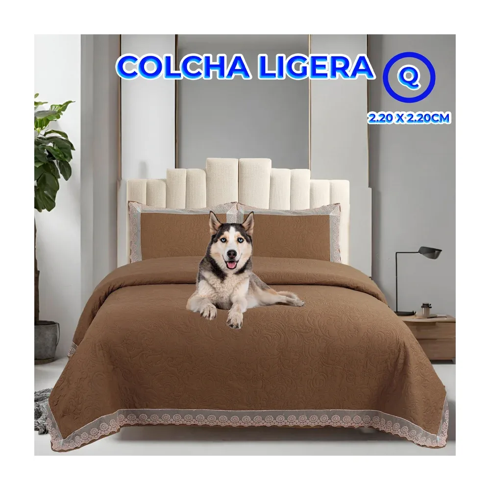 Cobija cubrecamas queen size de textura afelpada con diseños y encaje de flores + fundas para almohadas, variedad de colores / 220x220cm