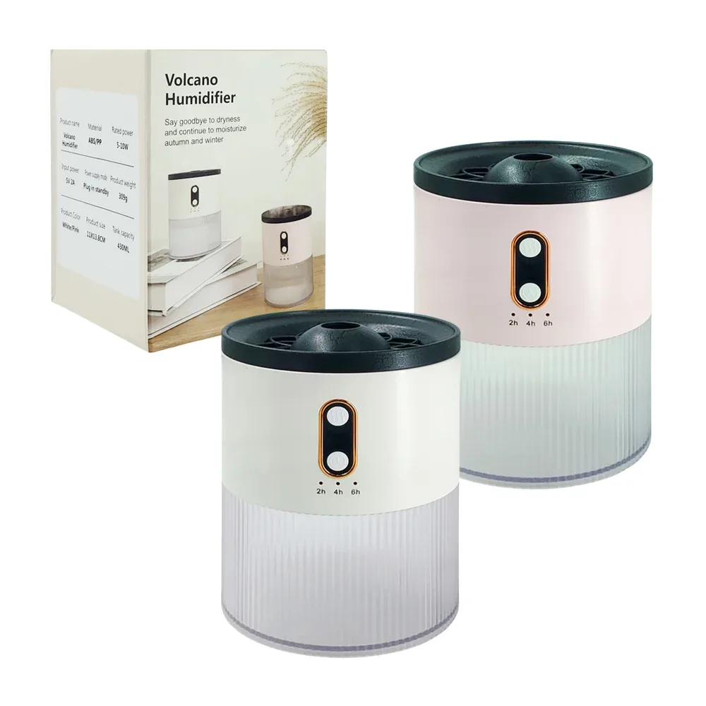 Humidificador de aromas cilíndrico con capacidad de 430ml, diseño volcán