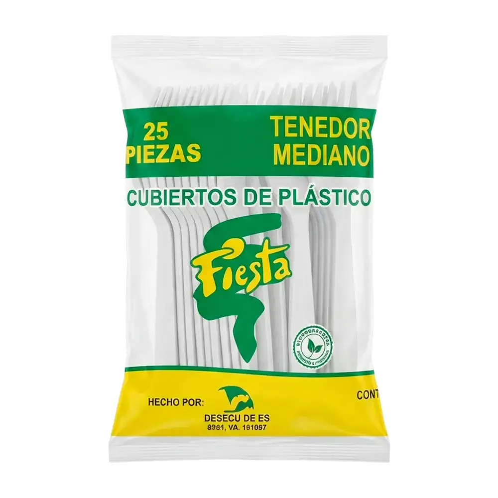 Paquete fiesta con 25 tenedores medianos de plástico / tedn-me-visa