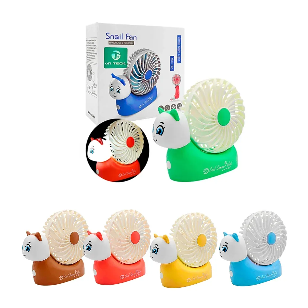 1pza Mini ventilador de plástico en forma de caracol, con iluminación led y una velocidad, variedad de colores / snail fan / on teck