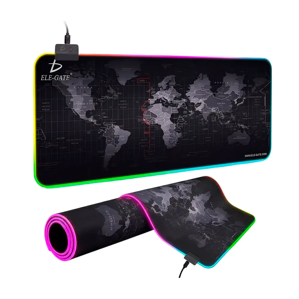 Mouse pad gamer ele-gate liso o diseño de mapa mundial con luz usb rgb 30x80cm / sm.05.map