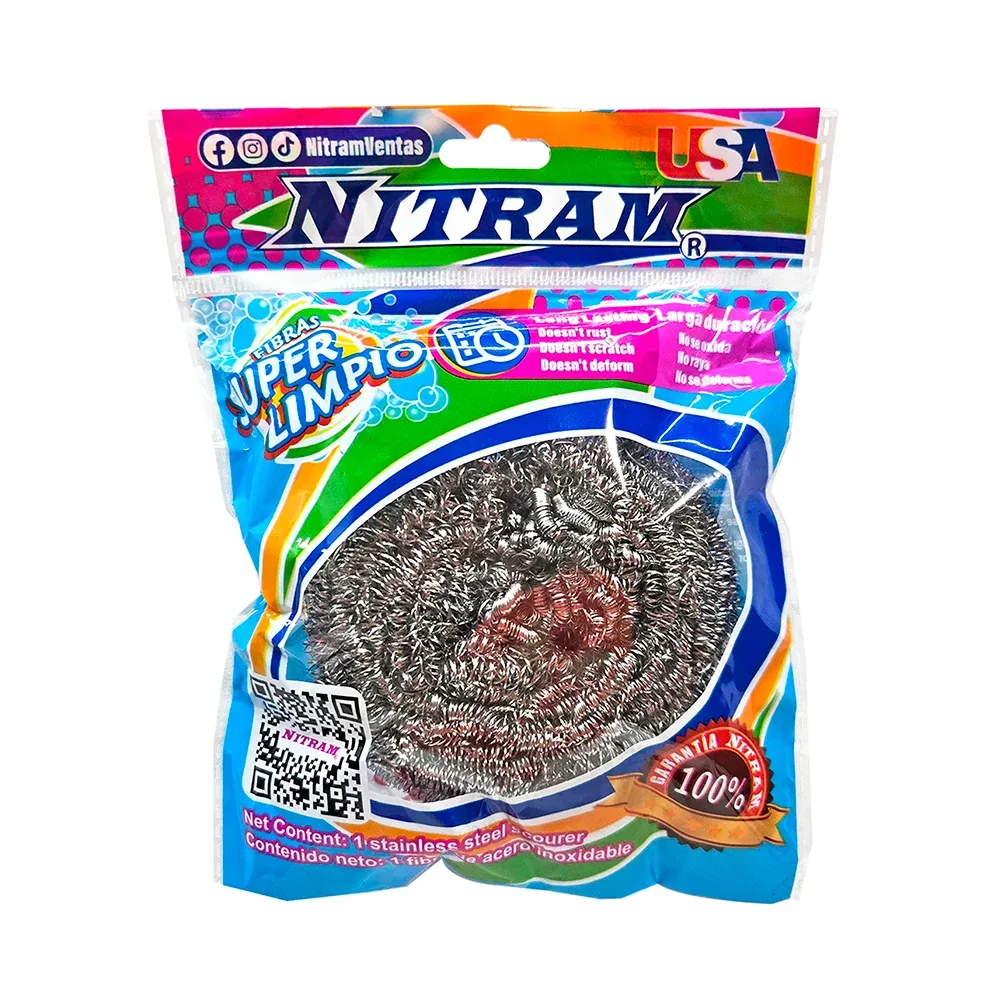 Fibra metalica, redonda de acero inoxidable nitram / super limpio / fb45grkt-pt