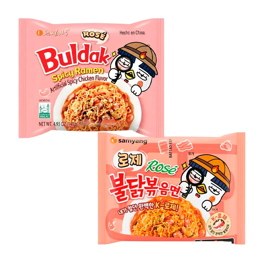 Ramen original buldak rose, fideos cremosos con un leve sabor picante, 140g