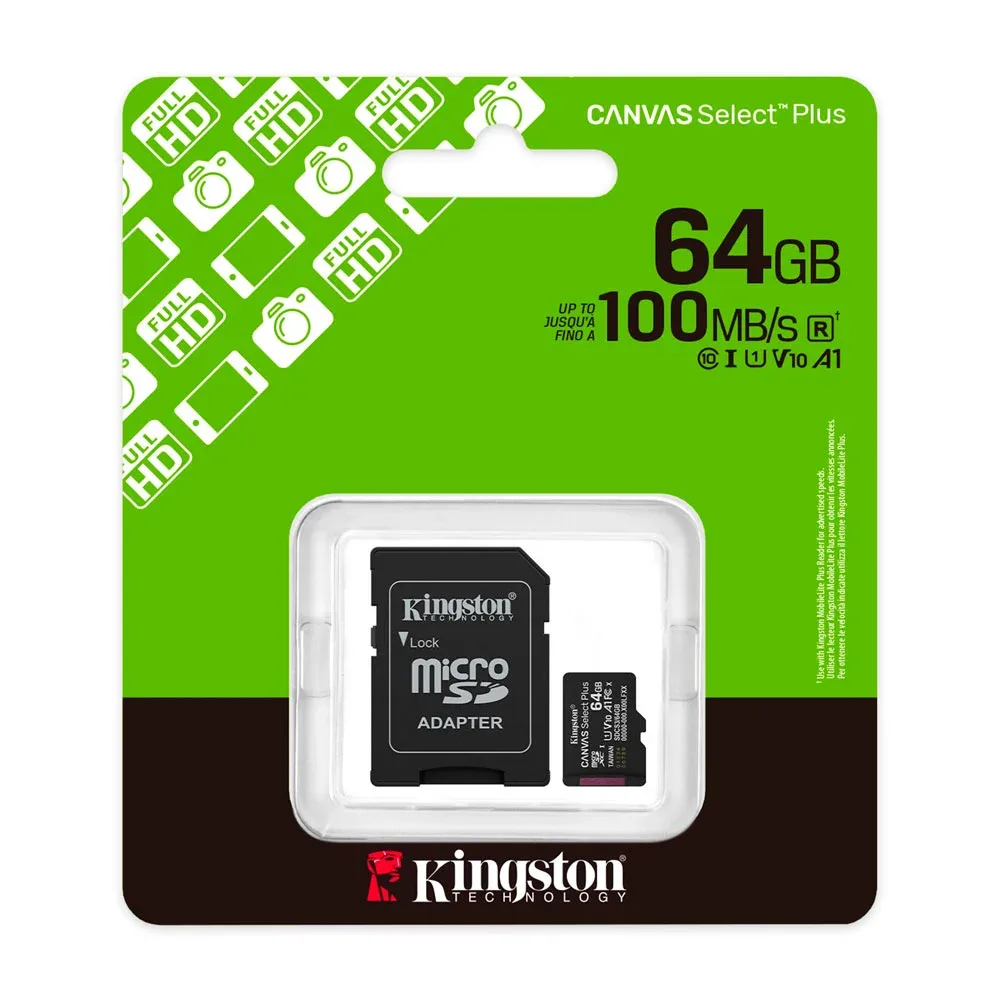 Memoria micro sd kingston con capacidad de 64gb-100 mb/s y adaptador /sdcs3-64gb
