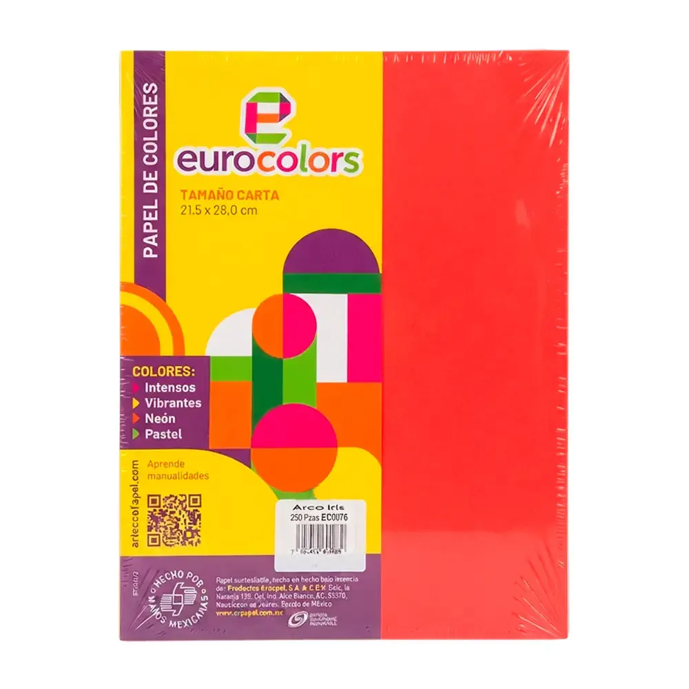 Paquete con 250 hojas eurocolors en tamaño carta de colores intensos, variedad de colores / ec0076 / 1406