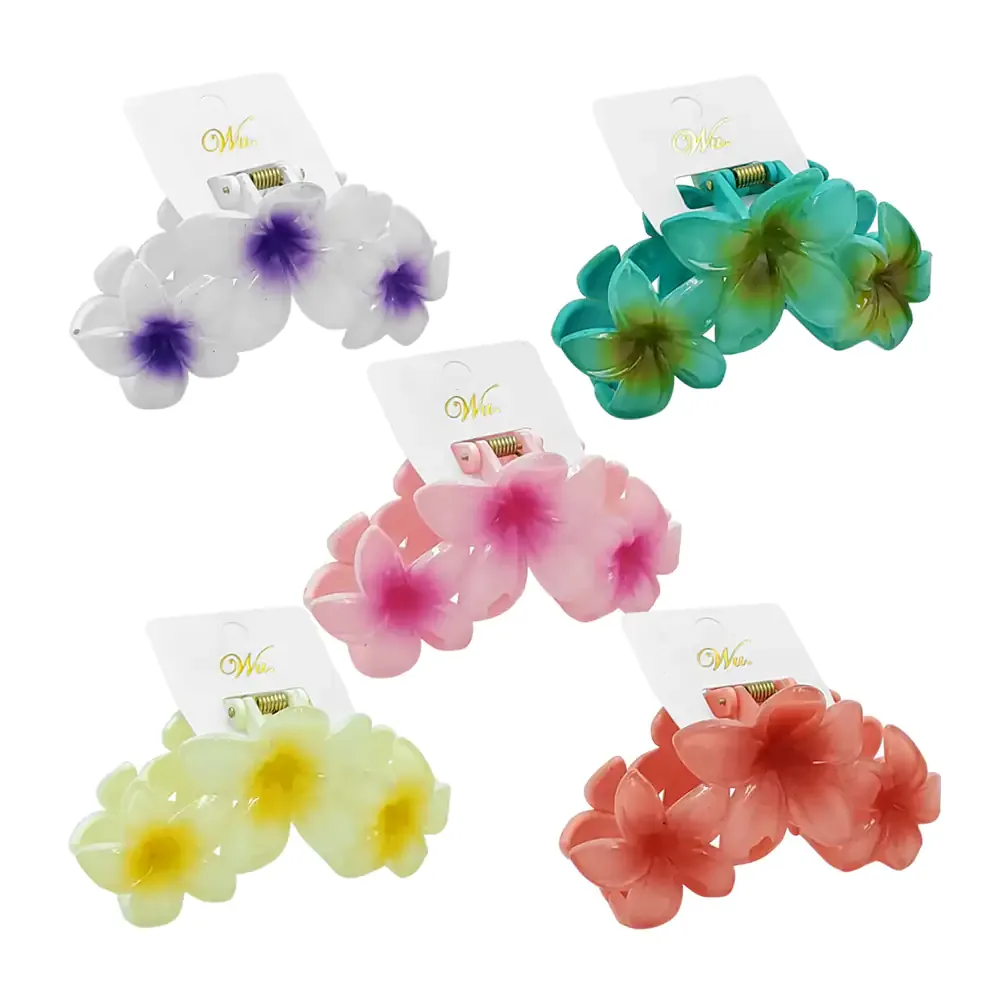 Pinza de plástico para el cabello en forma de 3 flores con efecto bicolor