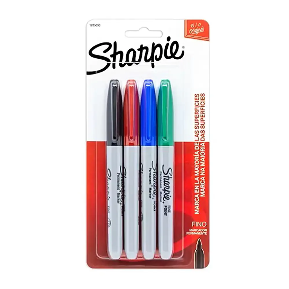 4pz marcador permanente sharpie punta fina variedad de colores / 2195278