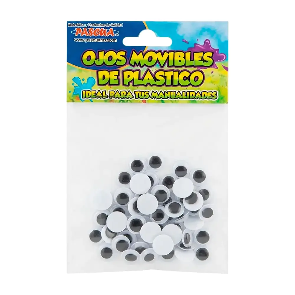 Sobre con 50 ojitos movibles de plástico, 12mm / 25919