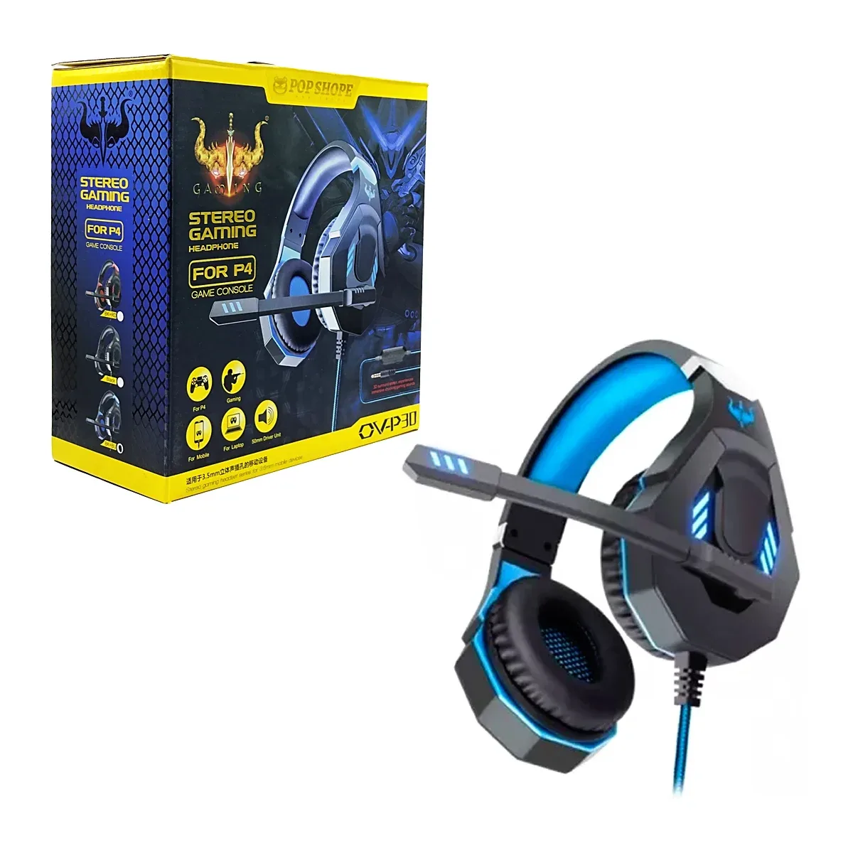 Audífonos / diadema gamer alámbrica con micrófono compatible con p4, celular y laptop / pop shop / ov-p30