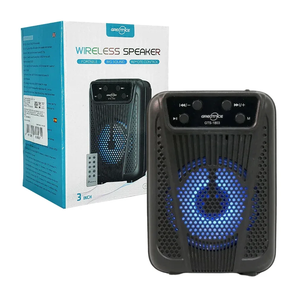 Bocina de 3 pulgadas bluetooth con puerto usb-tf, fm y luces rgb / wireless speaker / gts-1803