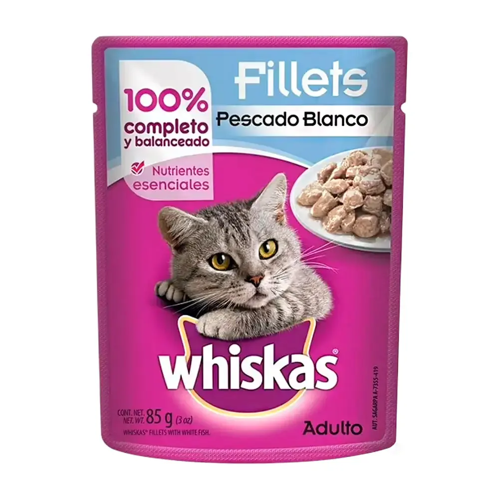 1pza alimento húmedo whiskas adultos fillets sabor pescado blanco, 85g / 000702