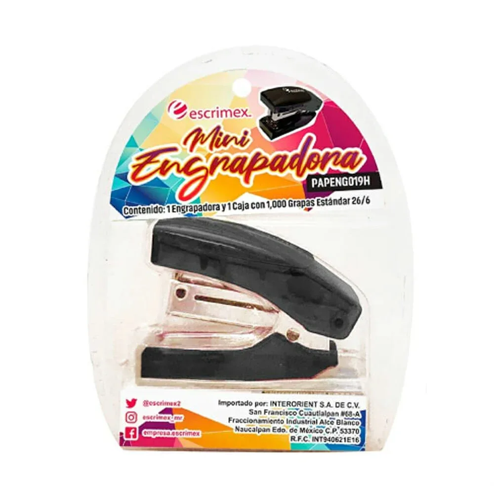 Mini engrapadora portátil escrimex con caja de 1,000 grapas estándar 26/6