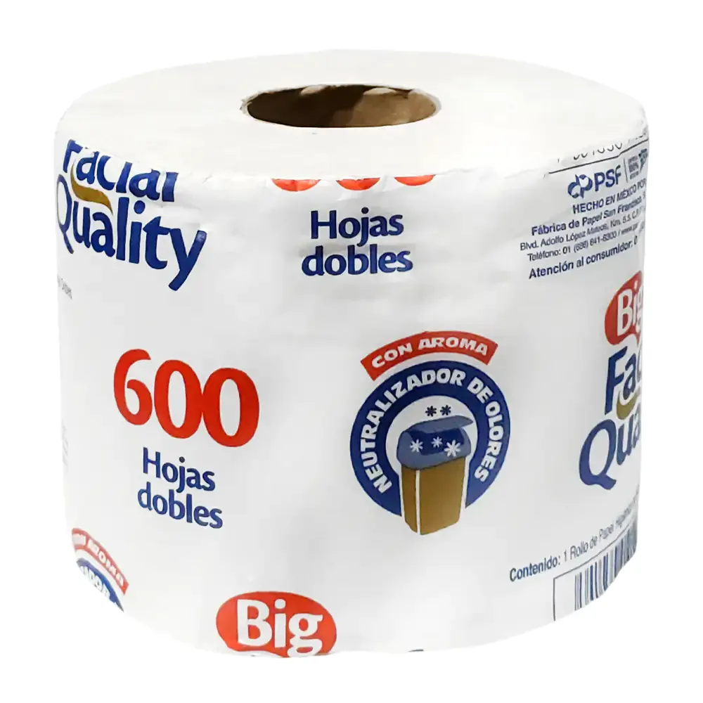1pza rollo de papel higienico facial quality de 600 hojas dobles / facialq
