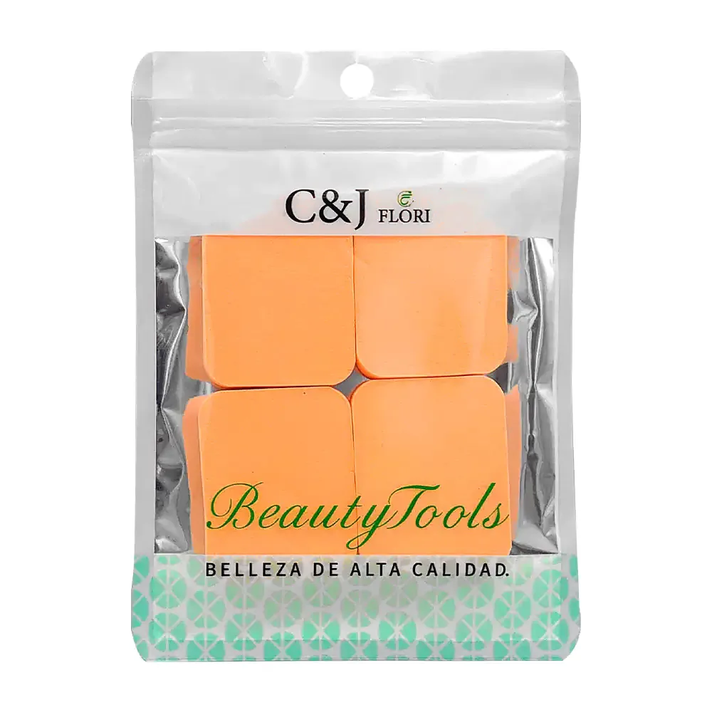 Paquete c&j flori con 4 esponjas cuadradas aplicadoras de maquillaje color crema
