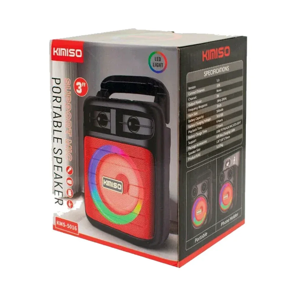 Bocina bluetooth kimiso de 3 pulgadas con luz rgb y ranuras para usb y micro sd, variedad de colores / kms-5016