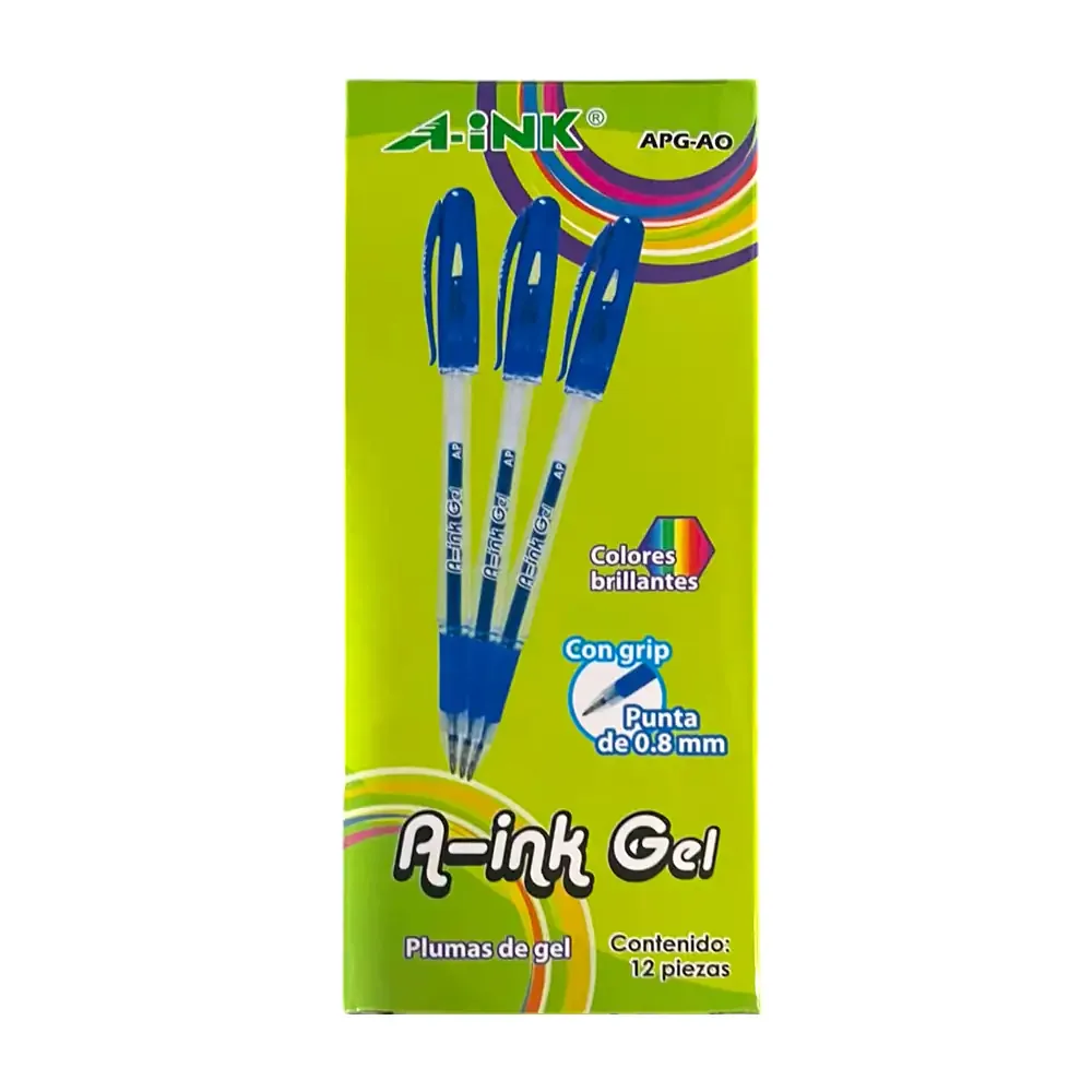Paquete con 12 plumas de gel a-ink con punta de 0.8mm en color azul