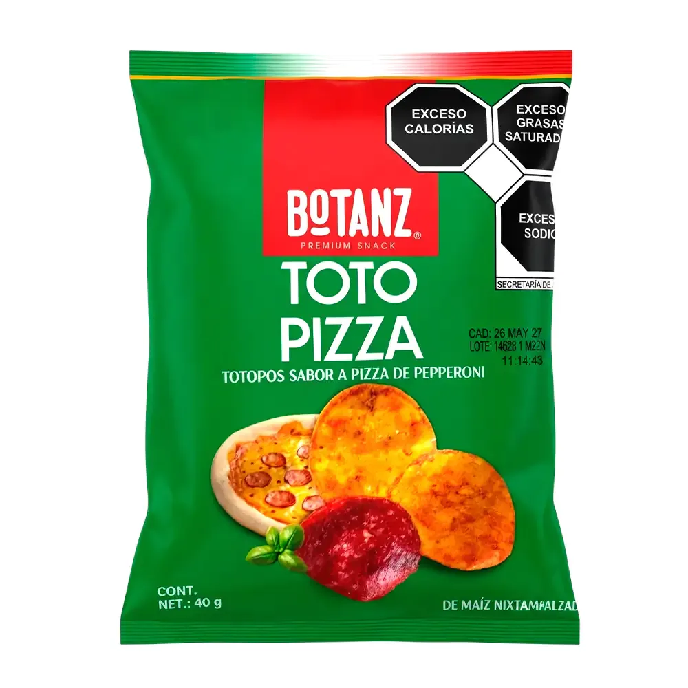 1pza bolsa botanz toto pizza sabor a pizza de pepperoni, 40g / 931622
