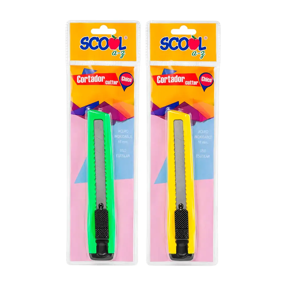 1pza Cutter scool a-z chico con navaja retráctil, variedad de colores