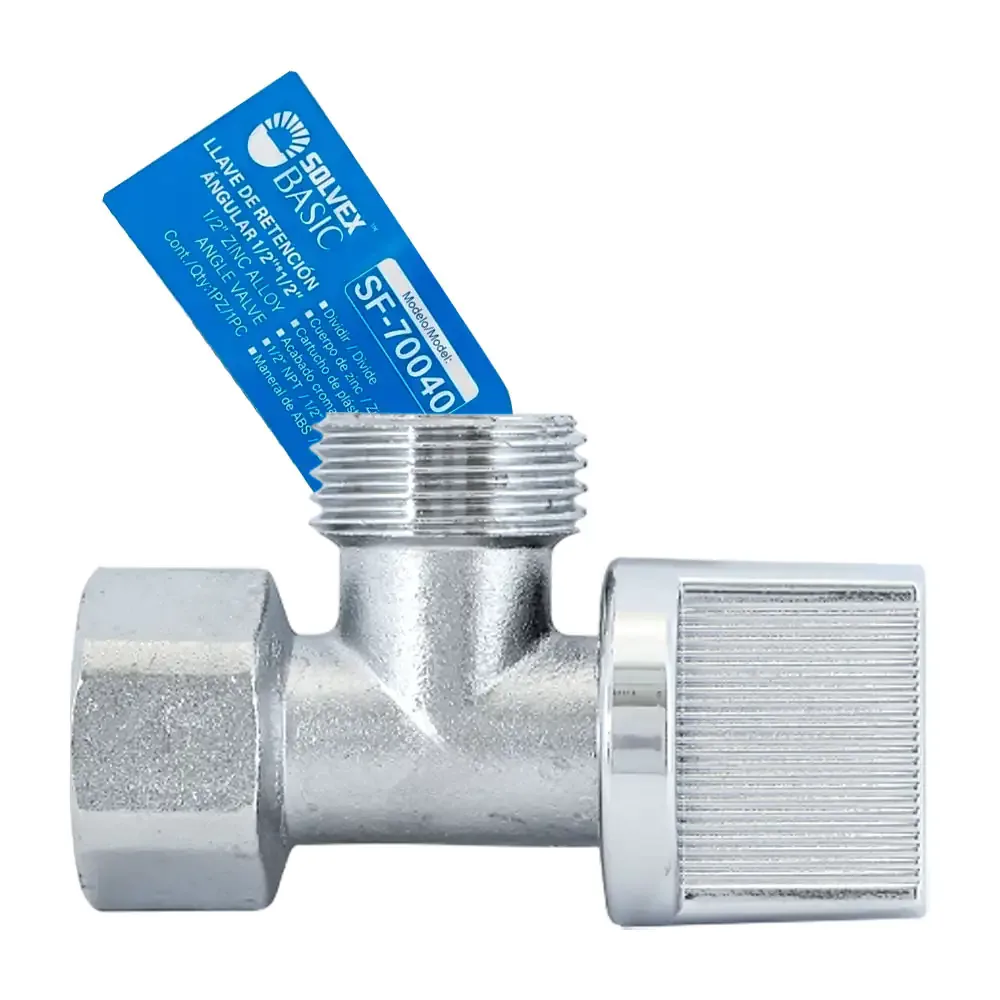1pza Llave de retención angular 1/2in x 1/2in, aleación de zinc acabado cromado
